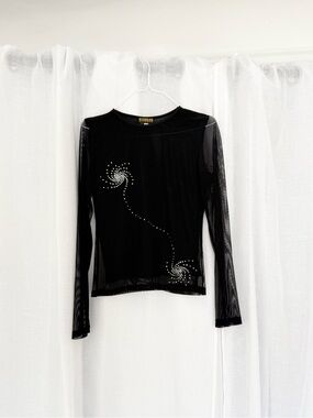 ✧ y2k rhinestone swirl mesh top ✧